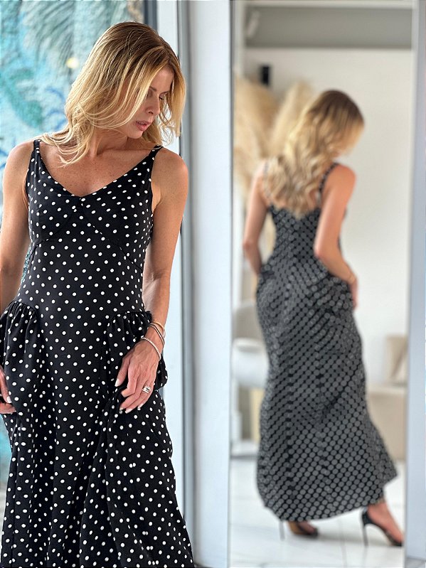 VESTIDO ALCINHA POA PRETO