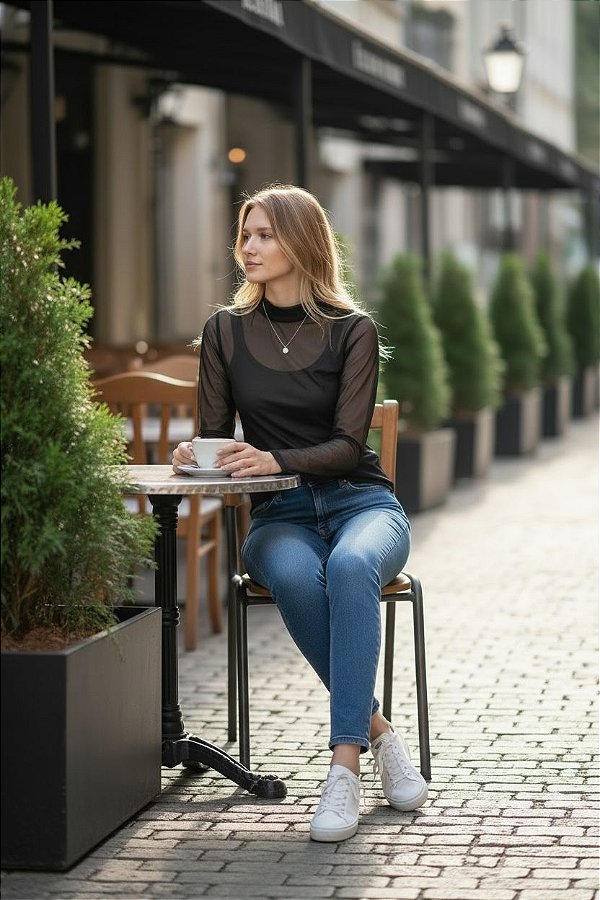 BLUSA TULE LISA PRETA