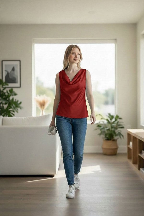 BLUSA CETIM GOLA BOBA VERMELHO