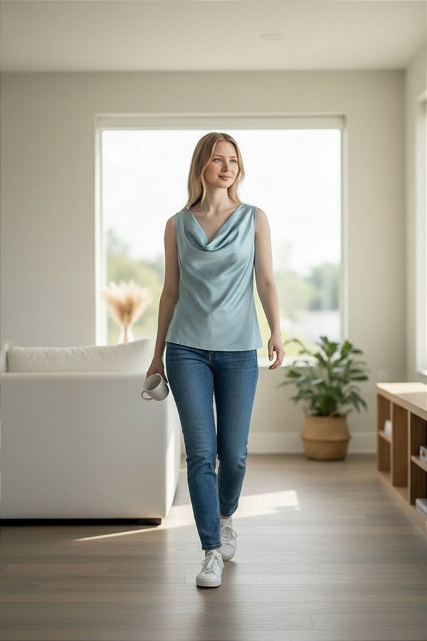 BLUSA CETIM GOLA BOBA VERDE