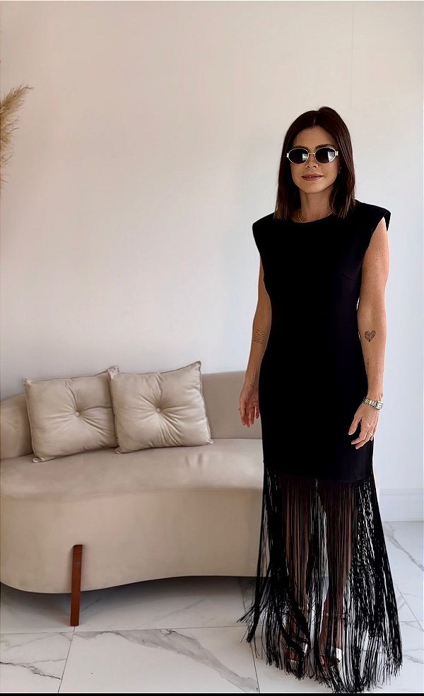 VESTIDO FRANJA PRETO