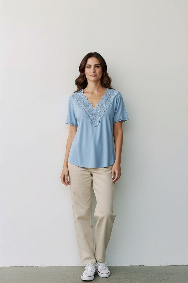 BLUSA DECOTE V GUIPIR AZUL