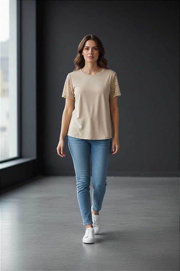 BLUSA MANGA RENDA BEGE