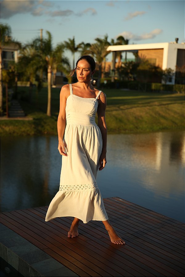 VESTIDO DETALHE RENDA BEGE