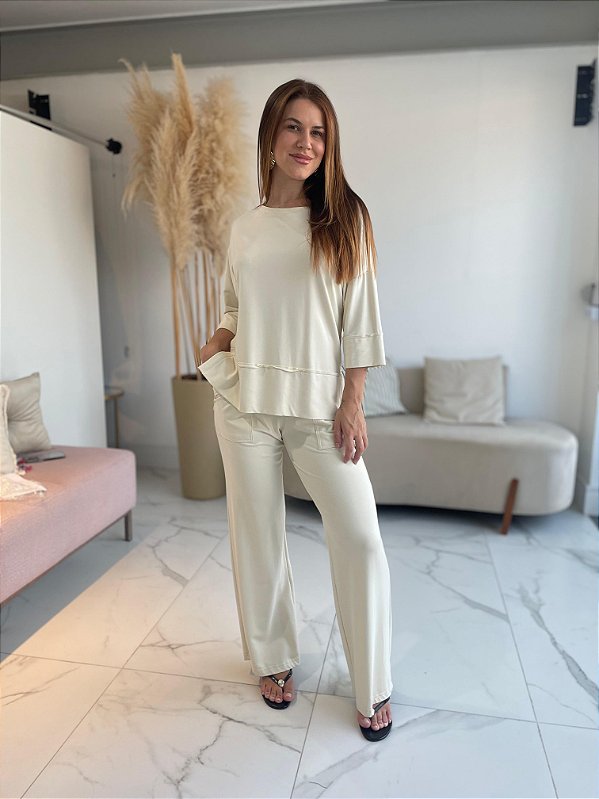 CONJUNTO ROSANGELA MANGA CURTA CREME