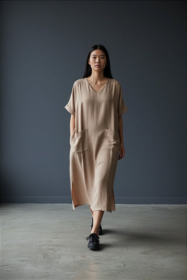VESTIDO LINHO CLARA BEGE