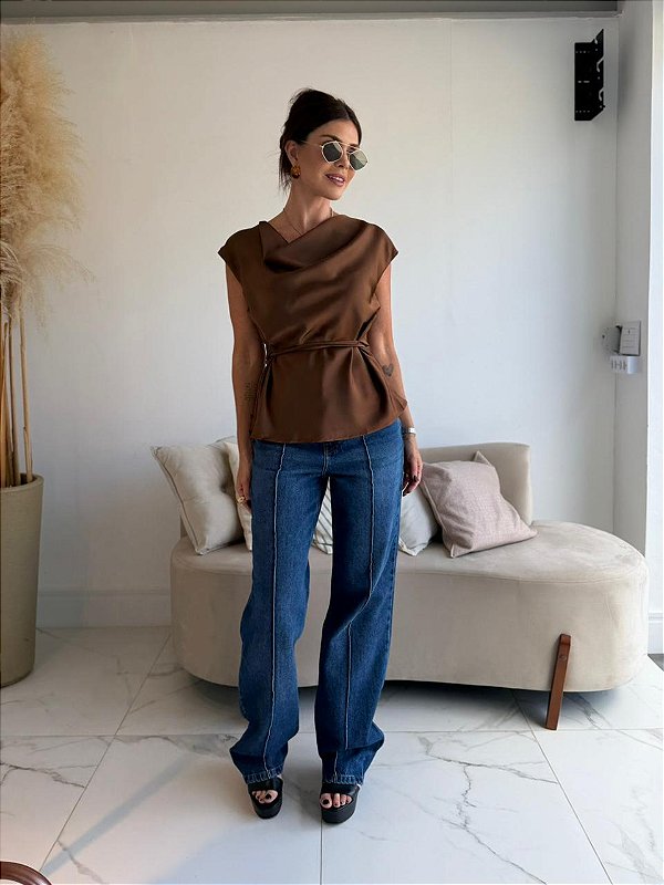 CALÇA RETA LISTRA JEANS