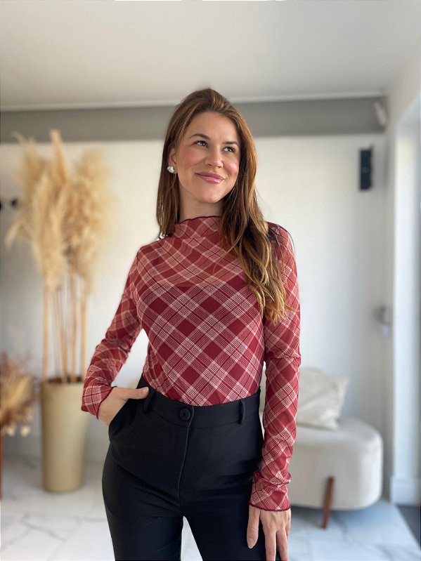 BLUSA XADREZ TULE BORDO