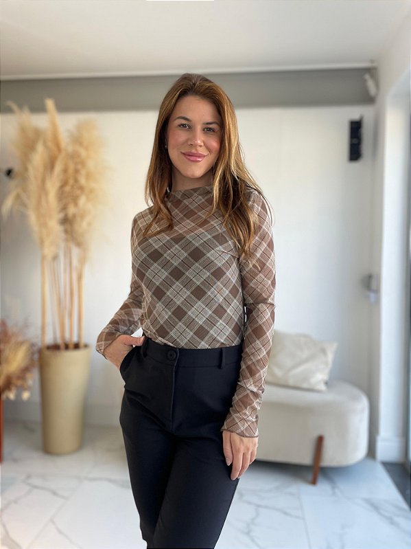 BLUSA XADREZ TULE MARROM