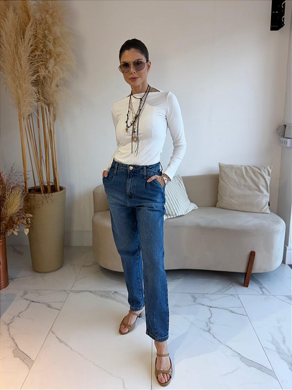 CALÇA MOM CROPPED JEANS