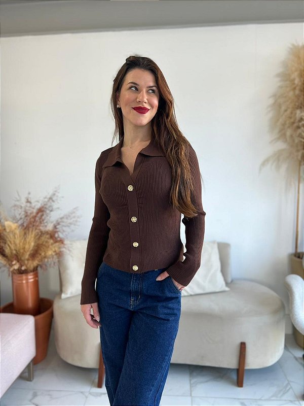 BLUSA MODAL POLO MARROM