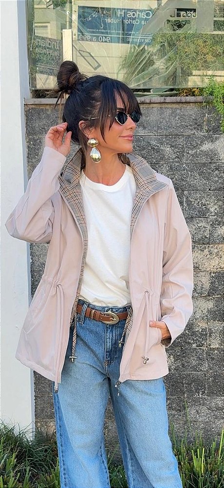 PARKA XADREZ REVERSÍVEL BEGE