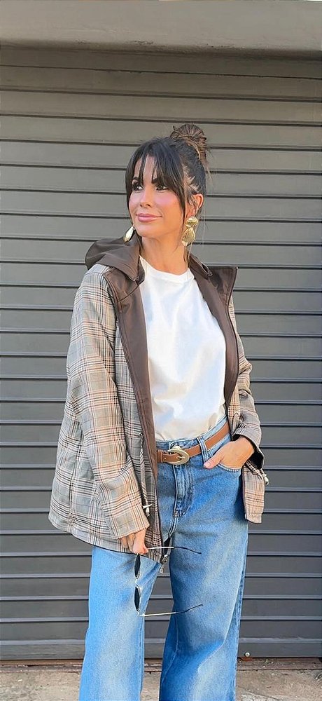 PARKA XADREZ REVERSÍVEL MARROM