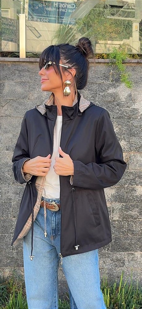 PARKA XADREZ REVERSÍVEL PRETO