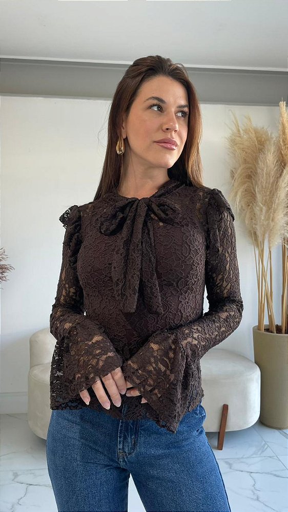 BLUSA RENDA MARJORIE MARROM