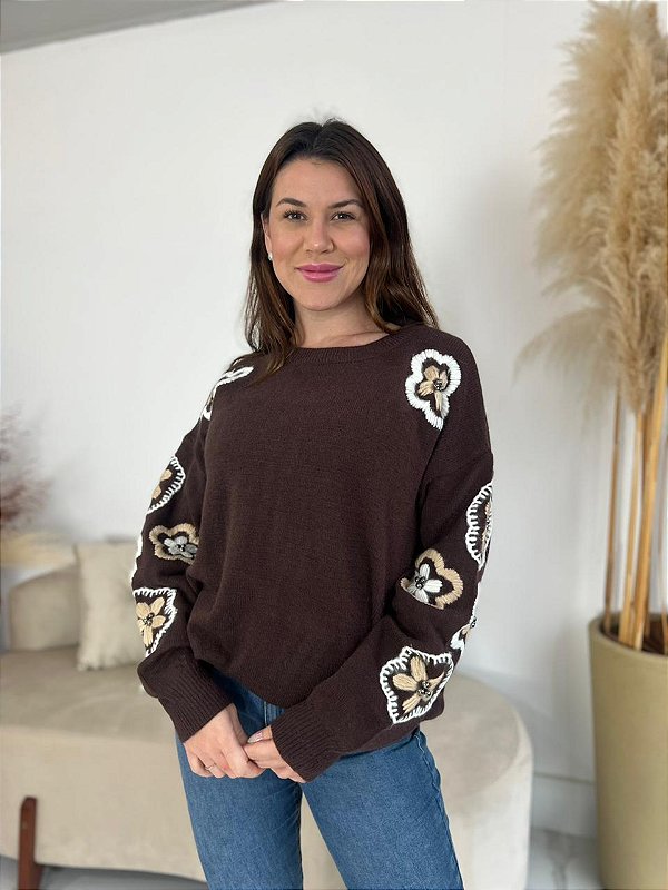 BLUSA MODAL FLOWERS MARROM