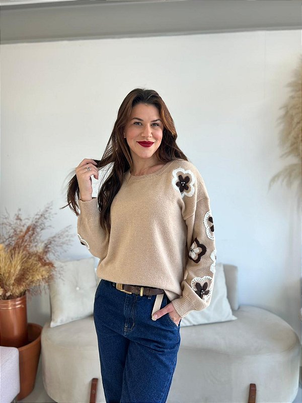 BLUSA MODAL FLOWERS BEGE