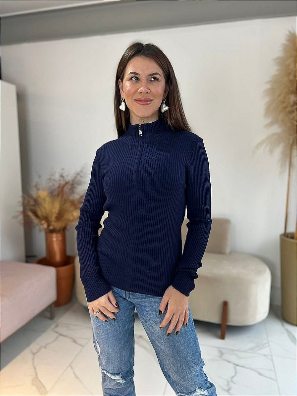 BLUSA MODAL ZIPER MARINHO