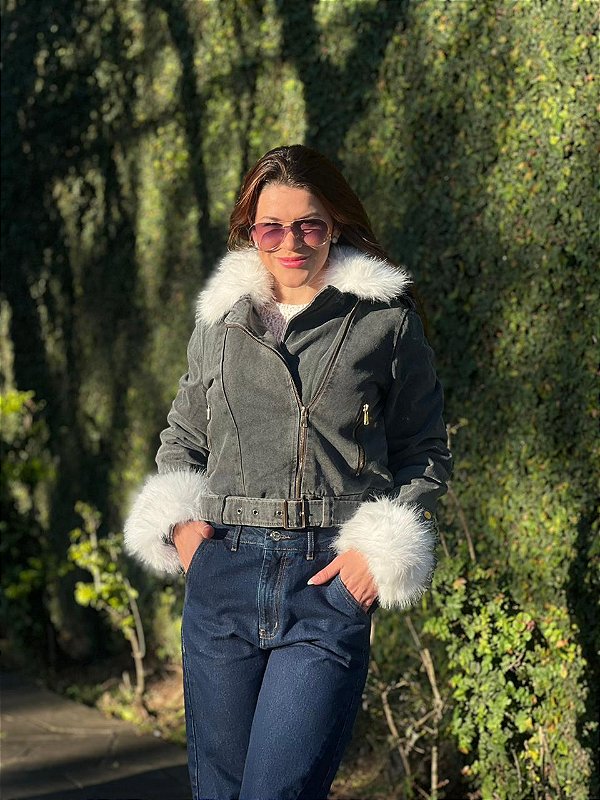 JAQUETA JEANS PELE PRETO