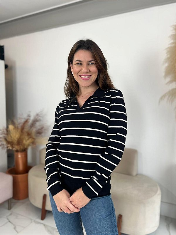 BLUSA MODAL LISTRADO PRETO