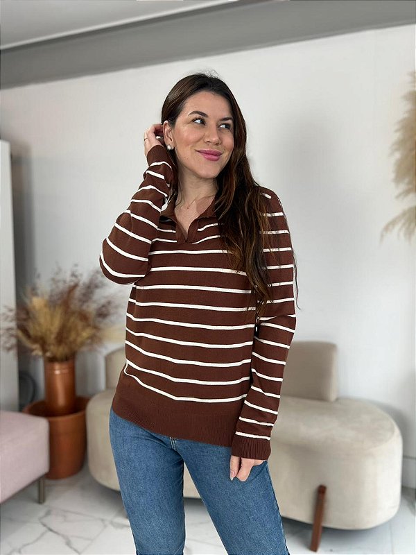 BLUSA MODAL LISTRADO MARROM