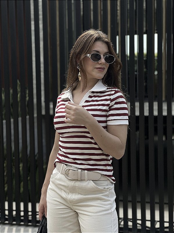 BLUSA POLO LISTRAS ELIS Y271061 VERMELHO
