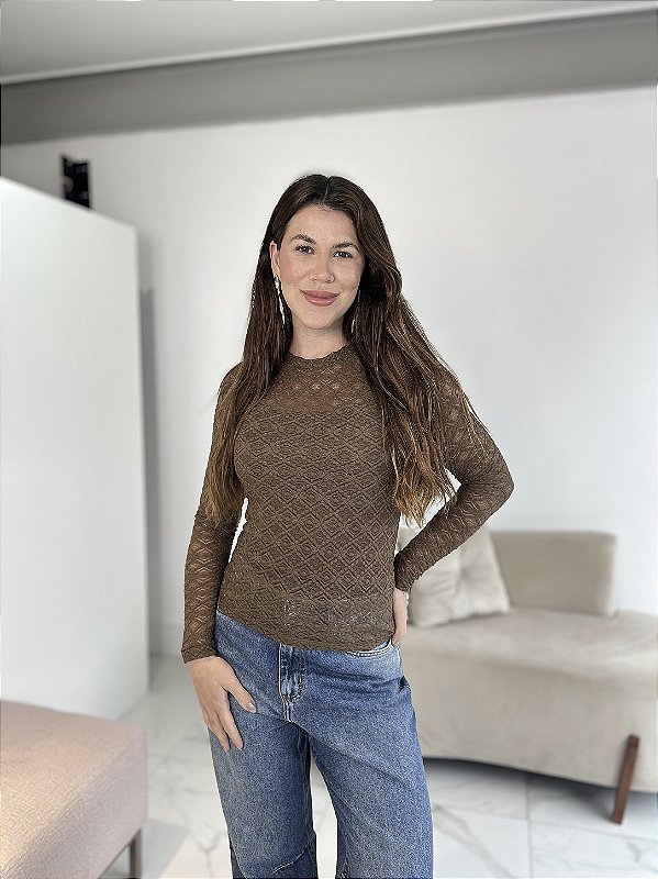 BLUSA RENDA MURIEL MARROM