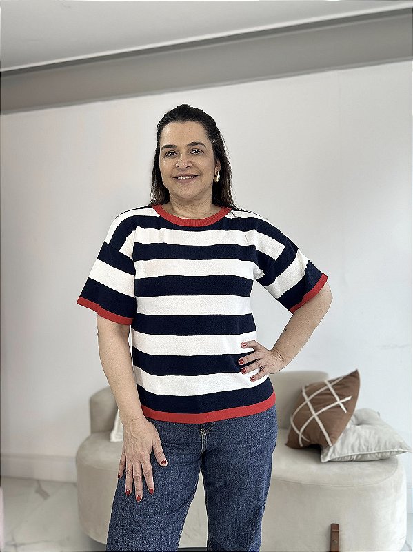 BLUSA LISTRADA MODAL MARINHO