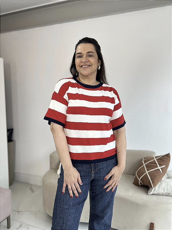 BLUSA LISTRADA MODAL VERMELHO