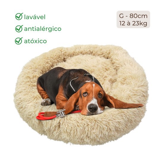 Cama Nuvem Pelúcia Plush Pet Luxo Redonda 80cm Caminha G Cães Grande