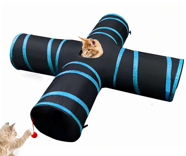 Túnel Para Gato 4 Saídas Brinquedo Interativo Pet Dobrável