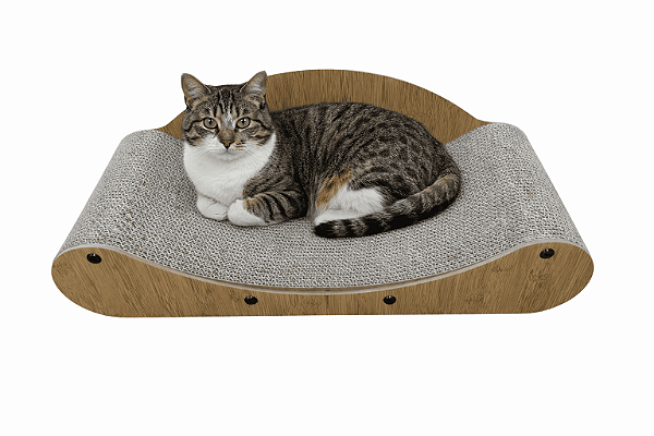 Sofá Arranhador para Gatos em Papelão Kraft com Base em MDF