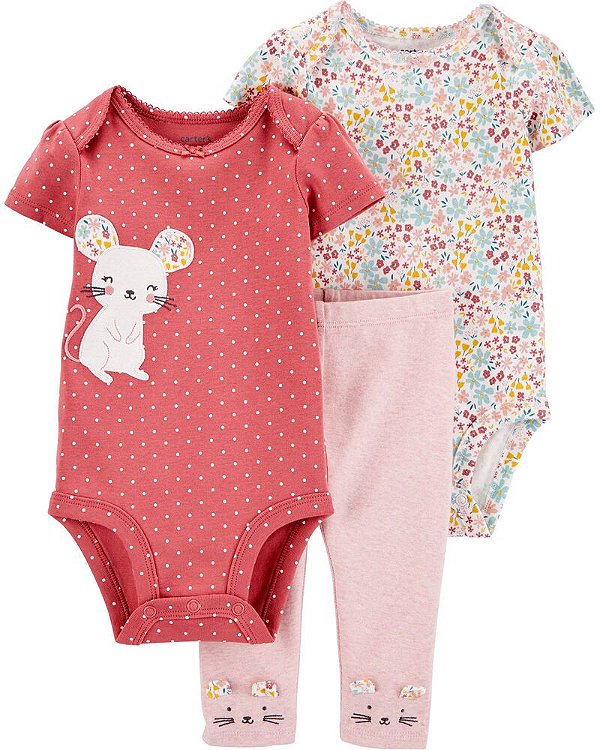 Conjunto 3 Peças Carter's Flores e Poá Ratinha