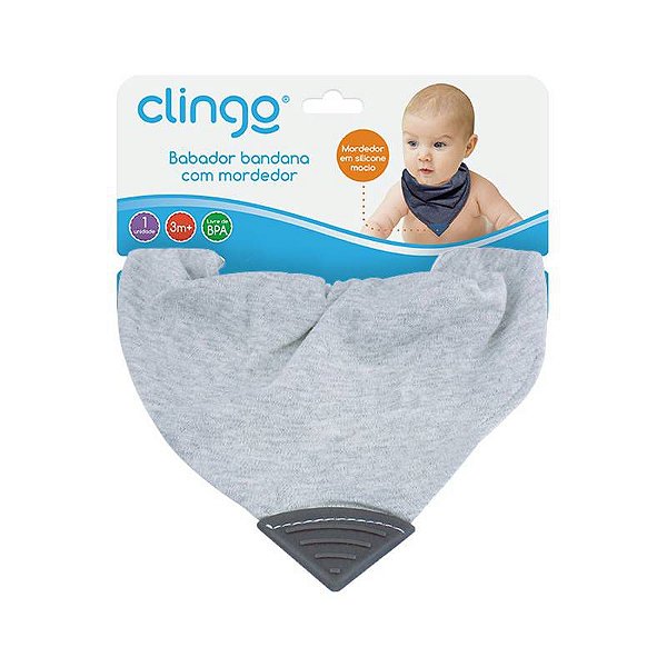 Babador bandana jeans cinza com mordedor - Clingo