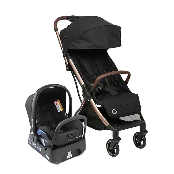 Carrinho EVA 2 Travel System Essential Black Champagne (com Bebê Conforto) - Maxi Cosi