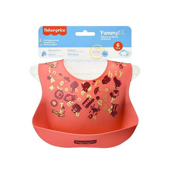 Babador de silicone Yummy! Rosa Coral  Fisher Price