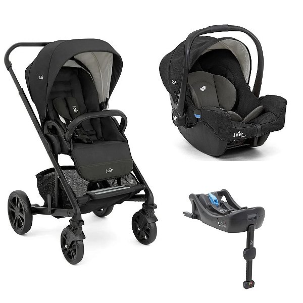 Kit Carrinho Chrome Preto Shaele + Bebê conforto Gemm + Base isofix