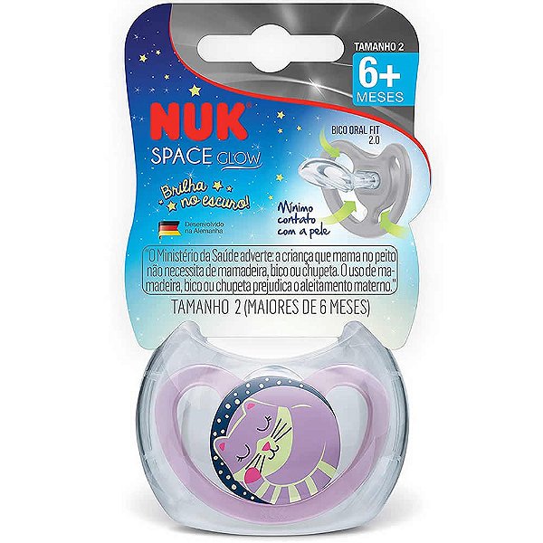 Chupeta Brilha no Escuro Space Glow 6+ Meses  Menina Tamanho 2 Nuk