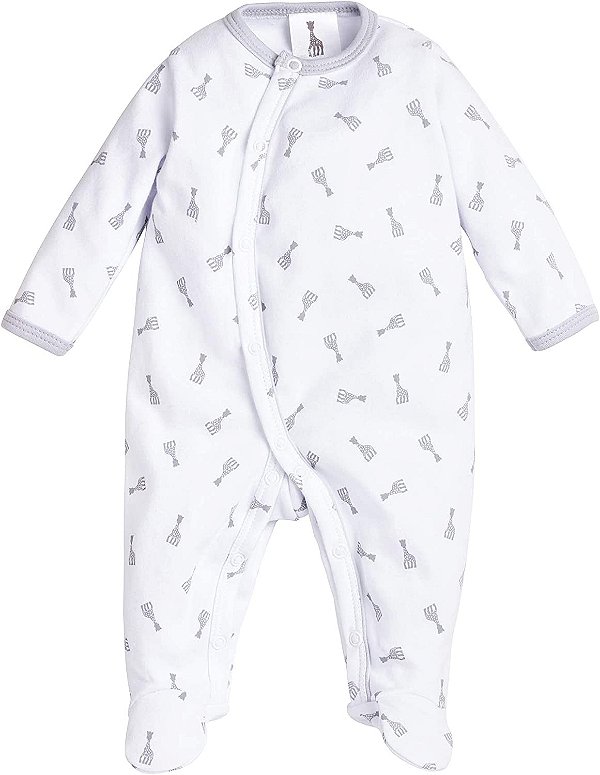 Macacão Branco com Cinza Algodão Egípcio - Sophie La Girafe