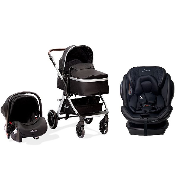 Kit Trio Carrinho Kansas Black Silver Preto + Bebê Conforto + Cadeira Murphy 360 - Premium Baby
