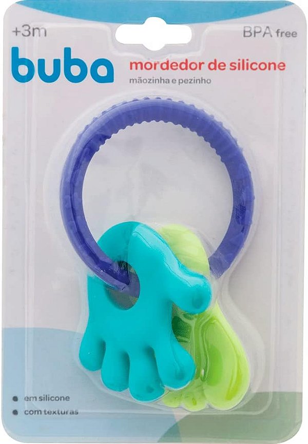 Mordedor Infantil Mãozinha e Pezinho Azul e Verde - Buba