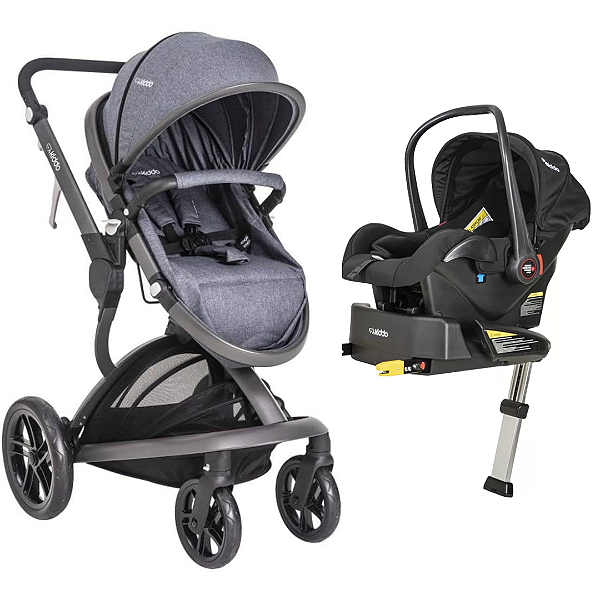 Trio Isofix Carrinho Quantum Melange Azul (bebê conforto e base) - Kiddo
