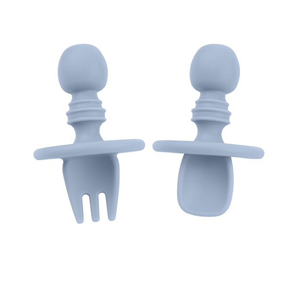 Talheres de Silicone com Limitador Flex Grab Azul - Clingo