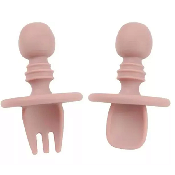 Talheres de Silicone com Limitador Flex Grab Rosa - Clingo