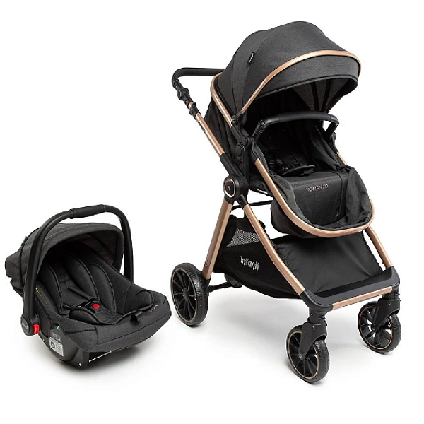 Carrinho Romanzo Duo com Bebê Conforto Preto e Bronze - Infanti