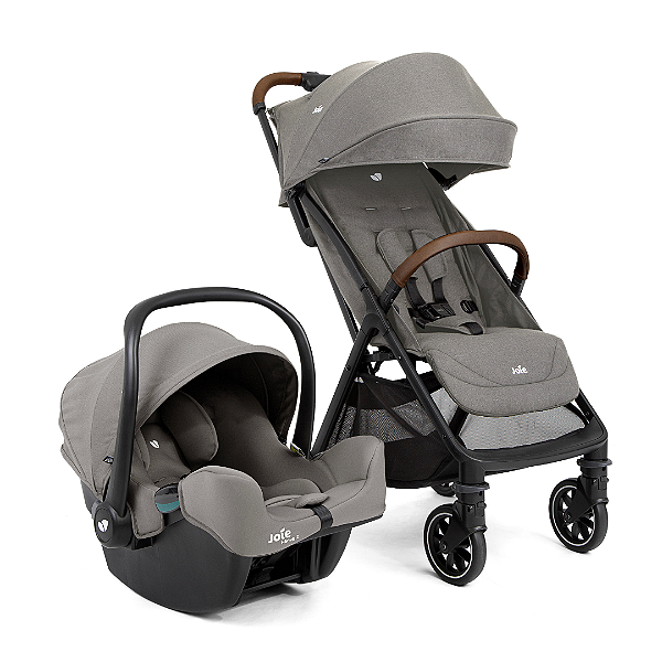 Kit Carrinho Pact Pro Cinza Pebble com Bebê Conforto i-Snug- Joie