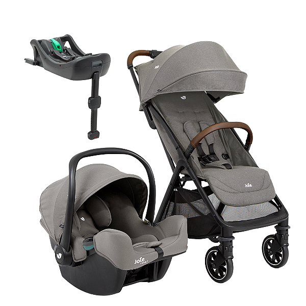 Trio Carrinho Pact Pro Cinza Pebble, Bebê Conforto i-Snug e Base Isofix - Joie