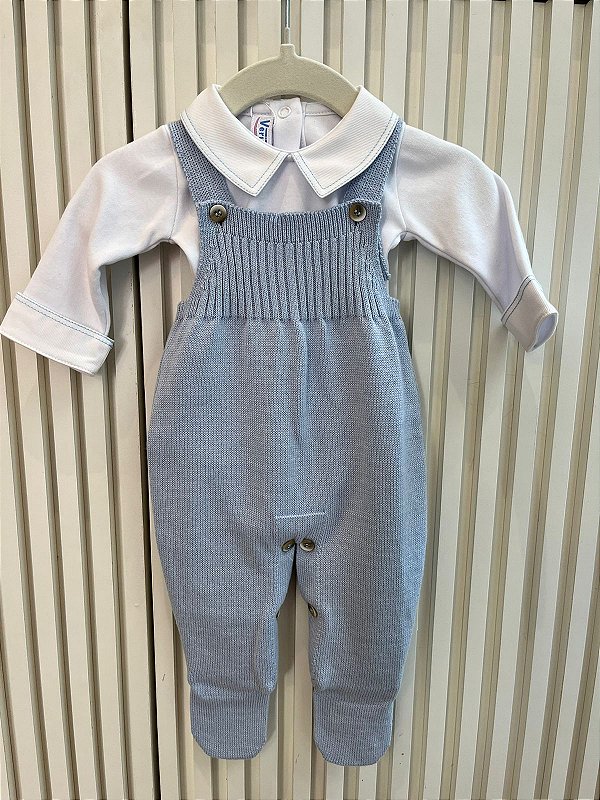 Jardineira Tricot Siena Azul com Body - Verive