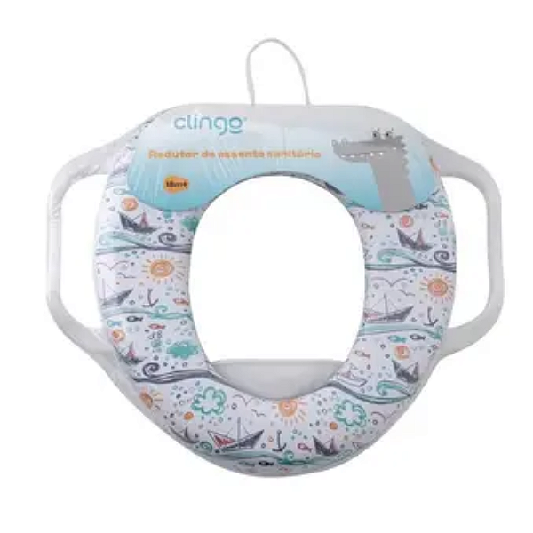 Assento Redutor Infantil Com Alça Para Vaso Sanitário + 18 Meses Barquinhos Clingo