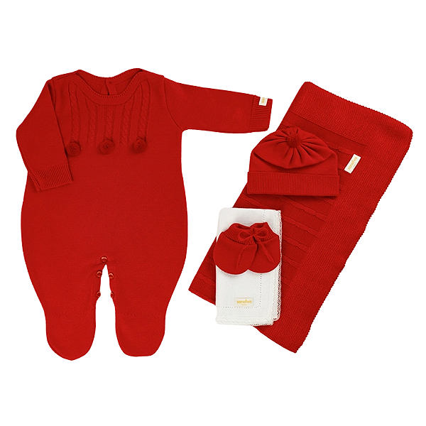 Saída De Maternidade Macacão Pompom Vermelho - Sanches
